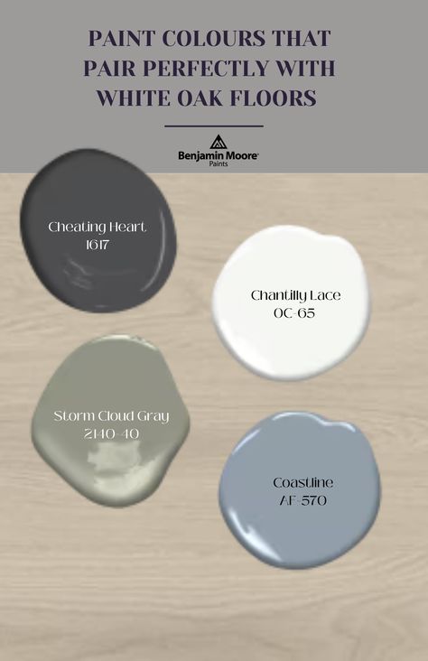 White Oak Floors Dark Walls, Light Floor Color Scheme, White Oak Floor Color Palette, White Oak Floors And Paint Colors, Paint Colors For White Oak Floors, Paint Colors With White Oak Floors, White Oak Paint Color, Flooring And Paint Combinations, White Oak Color Palette