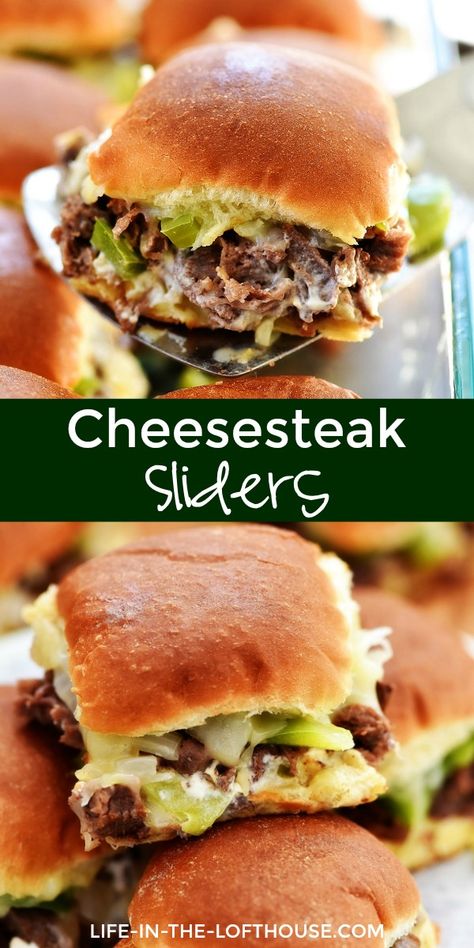 Cheesesteak Sliders are filled with warm pieces of steak, gooey cheese, peppers and onion. Life-in-the-Lofthouse.com Philly Cheesesteak Sliders Recipe, Steak Sliders, Philly Cheesesteak Sliders, Best Philly Cheesesteak, Blueberry Cream Cheese Muffins, Easy Slider Recipes, Cheesesteak Sliders, Philly Cheese Steak Sliders, Slider Sandwiches