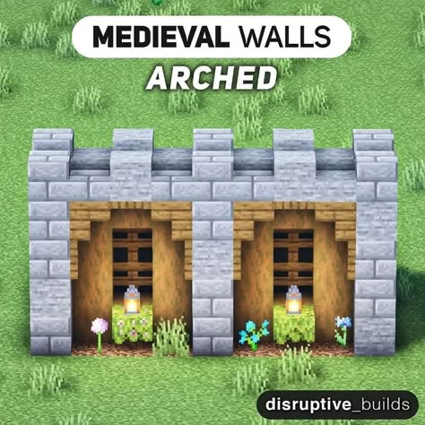 Minecraft Building Designs😇 on Instagram: “Medieval walls! 🏰 @disruptive_builds 💡 Follow @awesomebuild for more Builds & Tutorials! 👍🏼| Like this post 💬| Comment 💾| Save for…” Wall Details Minecraft, Minecraft Mine Entrances, Minecraft Corridor Design, Minecraft Wall Designs Exterior, Minecraft Gate Entrance, Disruptive Builds, Wall Designs Minecraft, Minecraft Wall Ideas, Wall Minecraft