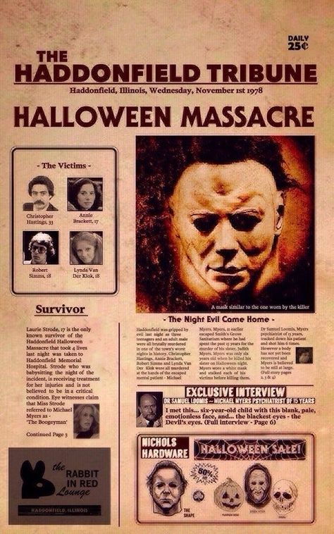 Classic Film Posters, Cryptid Core, Poster Newspaper, Michael Myers Memes, Horror Queen, Halloween Movie Poster, Friday Halloween, Classic Halloween Movies, Movies Classic