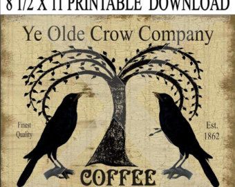 Prim graphics | Etsy Primitive Labels, Primitive Crow, Primitive Sheep, Primitive Painting, Coffee Label, Primitive Signs, Crows And Ravens, Black Birds, Crows Ravens