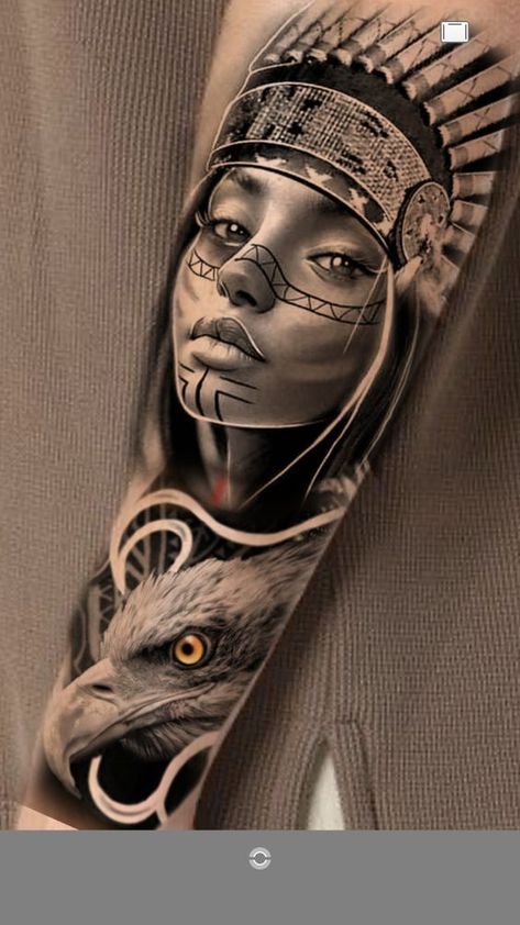 Find out everything important to know about Native American tattoos. The most popular images. Their deep meaning, key features of the tattoo, and history. Native Indian Tattoo Design, Aztec Woman Tattoo, Tattoo Indian Style, Indian Woman Tattoo, Indian Girl Tattoo, Tattoo Indien, Indian Women Tattoo, Tato Realis, Native Indian Tattoos