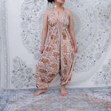 Boho Hippie Fashion, Harem Jumpsuits, Summer Jumpsuit, Silk Jumpsuit, Hippie Fashion, Jumpsuit Summer, Backless Design, Handmade Fashion, Hippie Style