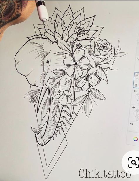 Elephant Tattoos With Flowers Half Sleeves, Mandala Elephant Tattoo, Elephant Tattoo Design, Mandala Elephant, Beautiful Flower Tattoos, Geniale Tattoos, Elephant Tattoo, Elephant Tattoos, Flower Tattoo Designs