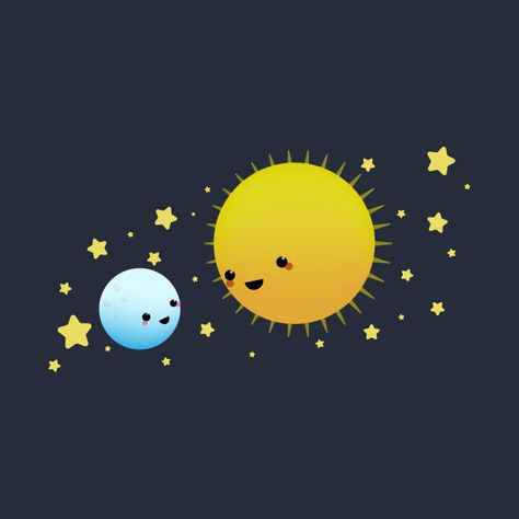 Sun And Moon Cartoon, Cute Merchandise, Moon Cute, Woodland Animal Wall Art, Moon Cartoon, Cute T Shirts, Sun Illustration, Backgrounds Phone, Moon Illustration