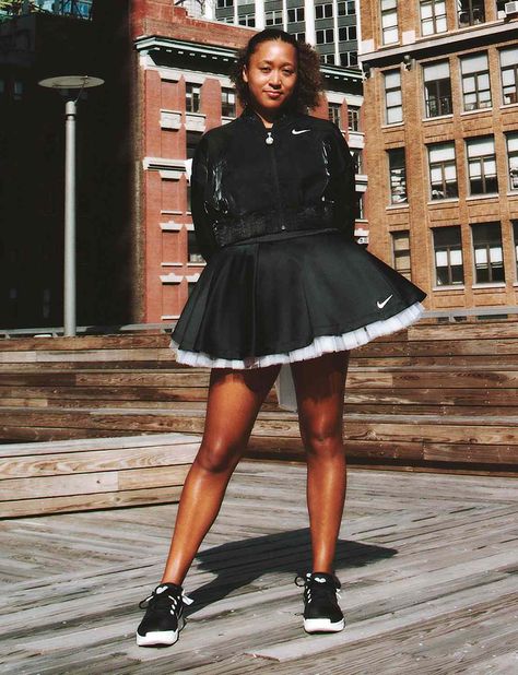 Naomi Osaka's Custom 'Goth' US Open Look Is Her 'Best Outfit Ever' — Yes, Nike Does Ruffles! Naomi Osaka Tennis, Yoon Ahn, Naomi Osaka, Maroon Cardigan, Back Shoes, Nike Looks, Tennis Outfits, Custom Nike, Vintage School