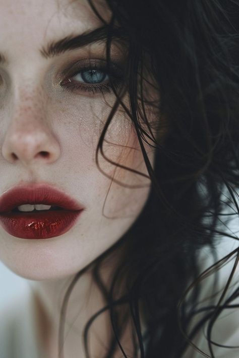 Dark Female Art, Dark Blue Eyes, Fine Art Portrait Photography, Face Photography, True Art, Blue Makeup, Red Lipstick, Dark Hair, Green Eyes