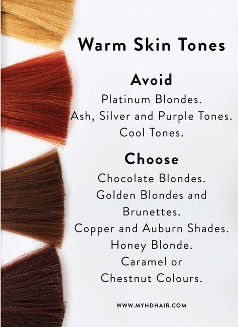 Hair Colors For Warm Undertones, Warm Skin Tone Colors, Hair Color For Warm Skin Tones, Skin Color Chart, Autumn Skin, Skin Tone Hair Color, Neutral Skin Tone, Hair 101, Tone Skin