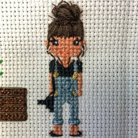 Real hair, messy bun, earrings, overalls, eyes, Cross Stitch People, Hair Messy Bun, Pixel People, Cross Stitch Gallery, Stitch Family, Stitch People, Cross Stitch Family, Hair Messy, Easy Cross Stitch Patterns