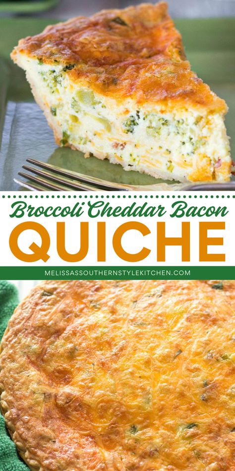 Start your Christmas morning with this Broccoli Cheddar Bacon Quiche! This creamy quiche combines the flavors of broccoli casserole with crispy bacon and melted cheddar cheese, making it a perfect holiday brunch idea for a festive breakfast! Bacon And Cheddar Quiche, Christmas Recipes Side Dishes, Holiday Quiche, Broccoli And Cheddar Quiche, Creamy Quiche, Christmas Quiche, Broccoli Cheese Quiche, Festive Breakfast, Bacon Quiche Recipe