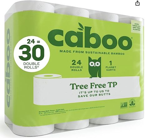 Caboo Tree Free Bamboo Toilet Paper, Septic Safe, Biodegradable, Eco Friendly Bath Tissue with Soft, Quick Dissolving 2 Ply Sheets (300 Sheets Per Roll, 24 Double Rolls). This eco-friendly toilet paper is hypoallergenic, BPA-free, fragrance free, paraben free, lint free, non-GMO project verified, and uses a chlorine-free bleaching process! Feel good keeping clean! Because you care about the earth- and your bum! #HealthyBum #GoodForMotherEarth #HippyTP #YayForEarth Rv Toilet Paper, Eco Friendly Toilet Paper, Eco Friendly Toilet, Rv Toilet, Growing Grass, Flushable Wipes, Bamboo Bathroom, Bathroom Tissue, Toilet Tissue