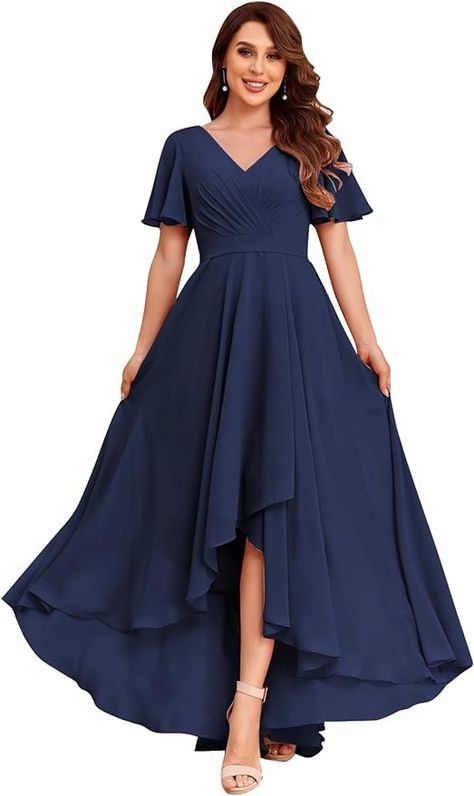 Amazon.com: Sukleet Women's Flutter Sleeve Bridesmaid Dresses with Pockets High Low Formal Dress : Clothing, Shoes & Jewelry High Low Dress Formal, Butterfly Sleeve Dress, Butterfly Sleeves, High Low Hem, Pocket Dress, Flutter Sleeve, High & Low, Shoe Jewelry, Bridesmaid Dresses