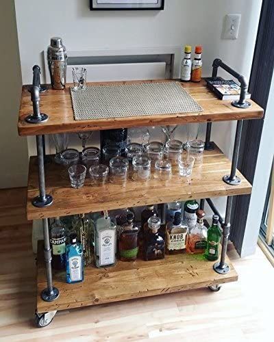 100+ Farmhouse Bar Carts and Rustic Kitchen Carts for your Farmhouse Style Kitchen. We absolutely love farmhouse kitchen island carts and rustic bar carts because they are beautiful and functional. Rustic Bar Cart, Wine Bar Cart, Industrial Bar Cart, Industrial Pipe Furniture, Wood Bar Cart, Diy Bar Cart, Industrial Diy, Sofa Ottoman, Gold Bar Cart