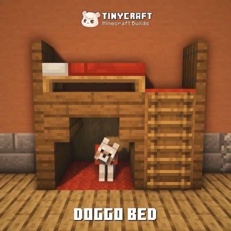 Mc Dog House, Wolf House Minecraft, Minecraft Pet House Ideas, Minecraft Pet Room, Dog House In Minecraft, Minecraft Dog Bed, Minecraft Cat House, Dog House Minecraft, Minecraft Dog