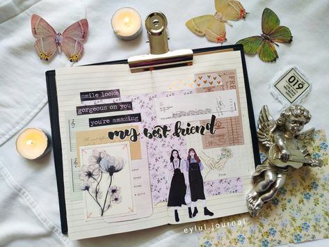 A friendship themed page 💫 instagram eylul.journal Journal For Friend Ideas, Bestie Journal Pages, Friendship Journal Ideas Best Friends, Friendship Diary Ideas, Friendship Journal Ideas, Bestie Journal, Friendship Journal, Friendship Theme, Friends Journal