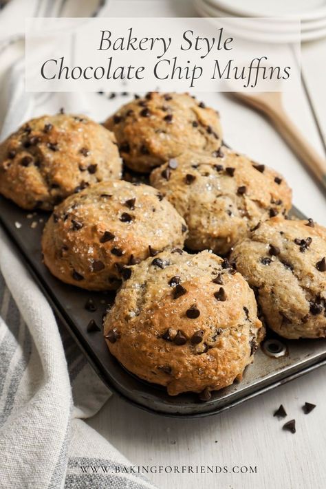 These bakery style chocolate chip muffins are a simple treat to whip up. They are big in flavour, chocolatey and light. The muffin tops are crunchy and crisp while the middle has a soft and moist crumb. Bakery Style Chocolate Chip Muffins, Moist Chocolate Chip Muffins, Best Chocolate Chip Muffins, Bakery Muffins, Chocolate Chip Muffin Recipe, Chocolate Muffin Recipe, Bakery Style Muffins, Muffin Tops, Sweet Muffin