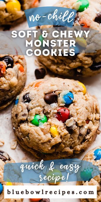 Soft Batch M&m Cookies, Jumbo Cookies Monsters, Monster Cookies Recipe Easy, Bakery Style Monster Cookies, M M Oatmeal Cookies Recipe, Small Batch Monster Cookies, Monster Oatmeal Cookies, M And M Cookies Recipe, Monster Cookies No Peanut Butter