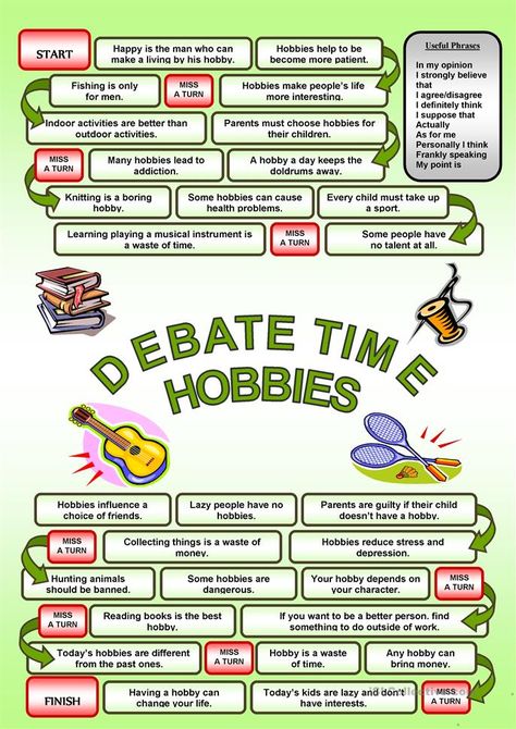 Debate Time Worksheet, Hobbies Vocabulary English, Debate Worksheet, English Debate, 5 Hobbies, Esl Materials, Speaking Activities English, Debate Topics, Speech And Debate