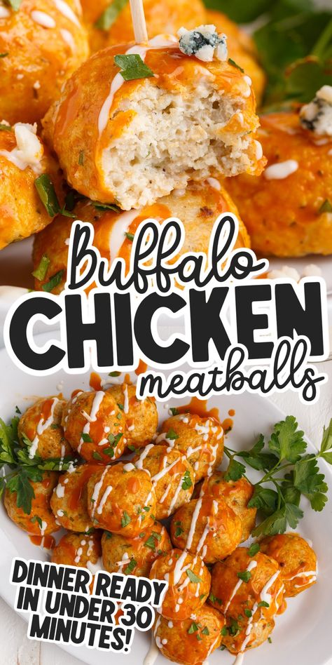 Buffalo Chicken Balls, Buffalo Meatballs, Ground Chicken Meatballs, Tailgate Recipes, Spicy Buffalo Chicken, Meatball Dinner, Buffalo Chicken Meatballs, Chicken Balls, Chicken Meatball Recipes