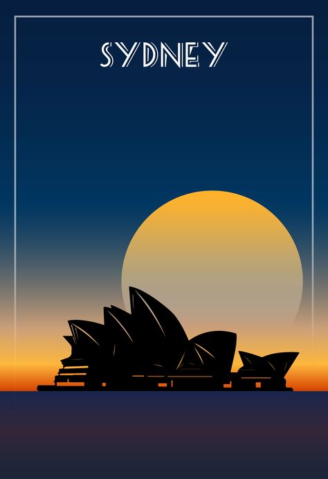 Poster Design, inspired on sunrise Opera House Sydney, using gradients techniques on illustrator for recreate this poster. Final retouch in photoshop, font and frame.  #poster #posterdesign #posters #inspiration #sydney #australia #gradients #vector #illustration Sunrise Poster Design, Vector Travel Poster, Sports Magazine Design, Australia Poster, Art Deco Travel Posters, Posters Inspiration, Posters Australia, Narrow House Designs, Frame Poster