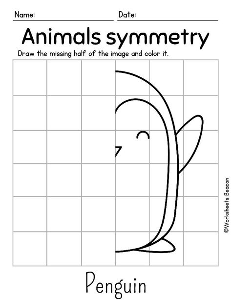 Draw The Other Half Of The Picture, Symmetry Drawing Worksheets, Draw The Other Half, Symmetry Activities, Symmetry Worksheets, Symmetry Drawing, Animal Worksheets, Preschool Coloring Pages, Animals Pictures