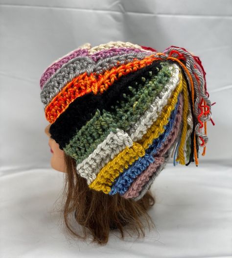 Thick and Chunky Crochet Hat, Tassel Beanie Hat, OOAK (One of a Kind!) Remnant,Scrappy, Hobo, Boho Winter Hat Hat With Tassels, Tassel Crochet, Chunky Crochet Hat, Bonnet Au Crochet, Beanie Outfit, Warm Hats, Boho Winter, Crochet Cozy, Crochet Beanies