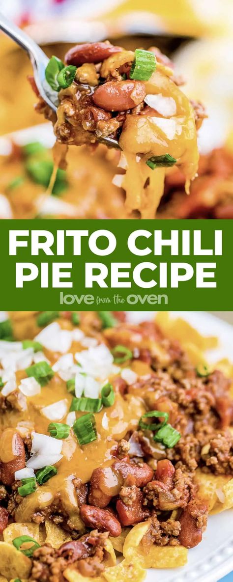 Frito Chili Pie • Love From The Oven Frito Chili Pie Recipe The Pioneer Woman, Chilli Frito Pie Recipe, Healthy Frito Pie, Chili Frito Pie Recipe Easy, Frito Chili Pie Recipe, Chili Pie Recipe, Leftover Chili Recipes, Fritos Chili, Best Chili Ever