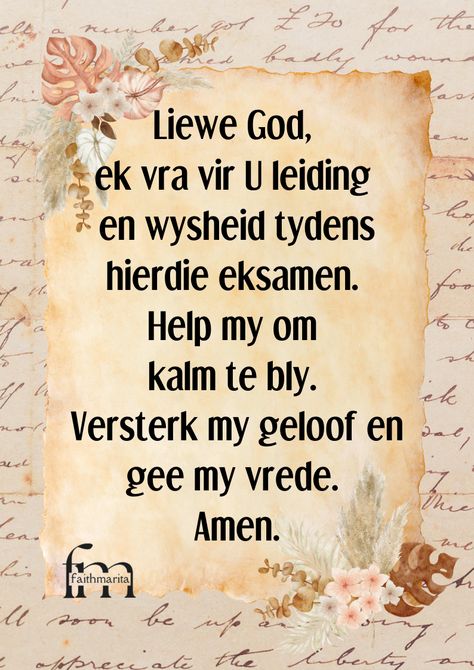 Eksamen Eksamen Gebed Afrikaans, Bible Verses About Faith, Bible Teachings, Verses, Bible Verses, Bible, Quick Saves