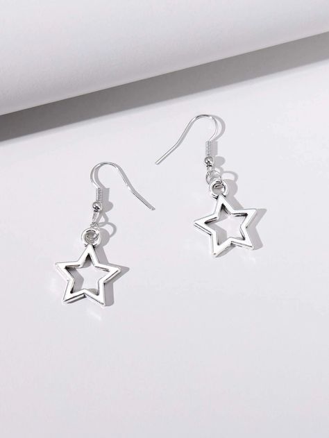 Star Earrings Dangle, Y2k Earrings, Pentagram Design, Embellished Fashion, Jewelry Accessories Ideas, Star Jewelry, Silver Plated Jewelry, Hanging Earrings, Simple Jewelry