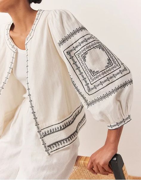 Women's Clothing | View All Clothing | The White Company UK Themed Recipes, Placement Embroidery, July 14th, Fashion Design Collection, Boho Jacket, White Company, Sun Goes Down, Elegant Blouses, Summer 24