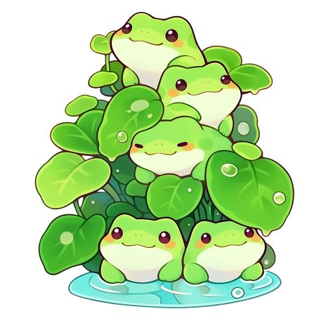 Cute Kawaii Froggies on Watercress Green Frogs Sticker Green Frogs, Frog Drawing, Images Kawaii, Cute Kawaii Animals, Simple Joys, Frog Art, Little Doodles, The Natural World, Cute Doodles Drawings