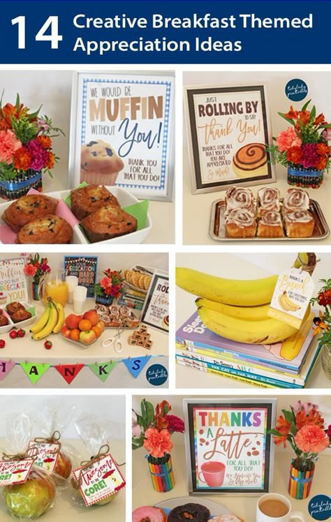 Teacher Appreciation Food Ideas For Staff, Food Appreciation Gifts, Treat Days At Work, Work Treats Ideas, Easy Staff Breakfast Ideas, Back To School Teacher Appreciation Ideas, Staff Food Ideas, Themed Breakfast Ideas, Nursing Staff Appreciation Ideas