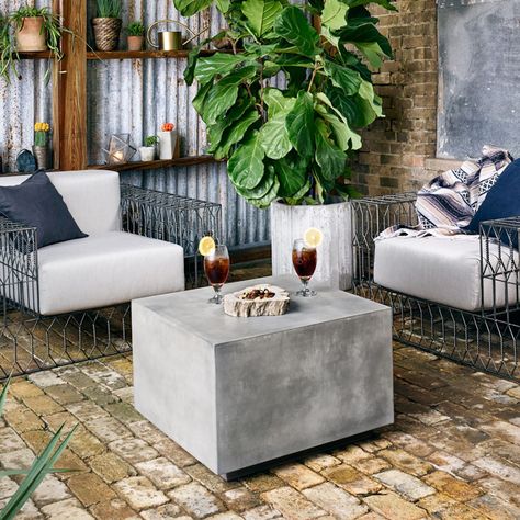 The Best Outdoor Coffee Tables To Elevate Your Backyard Concrete Cube, Cube Coffee Table, Industrial Outdoor, West Elm Coffee Table, Muar, Concrete Coffee Table, Oversized Furniture, Iron Coffee Table, Living Room Setup