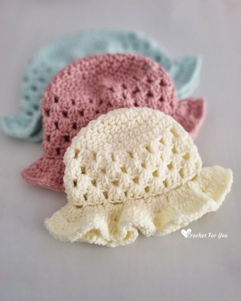 Spring Girls Crochet Hat Free Pattern - Crochet For You Crochet Bonnets Free Pattern, Crochet Spring Hat, Crochet Baby Hats Free Pattern, Crochet Lanyard, Crochet Baby Cap, Crochet Newborn Hat, Girls Crochet Hats, Crochet Sun, Crochet Baby Beanie