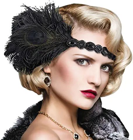 Gatsby Hairstyles For Long Hair, Vintage Bob Hairstyle, Great Gatsby Hairstyles, Feather Hair Accessories, Jewel Hair, Jeweled Hair Accessories, Flapper Hair, Gatsby Hair, 30s Style