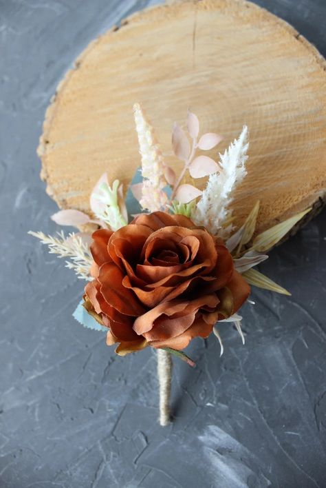 Rust Terracota Wedding Flowers, Fall Boutonniere, Rust Corsage, Burnt Orange Wedding - Etsy Boutineer Ideas Fall Wedding, Fall Boutineer Ideas, Rust Corsage, Orange Corsage, Terracota Wedding, Fall Boutonniere, Wedding Flowers Fall, Orange Boutonniere, Elopement Flowers