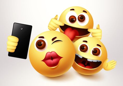 Emoji selfie friends taking groupie vect... | Premium Vector #Freepik #vector #happy-emoji #smile-emoji #funny-emoji #emoji-face Selfie Emoji, Friends Emoji, Fun Personality Quizzes, Emoji Backgrounds, How To Get Followers, Hand Drawn Vector Illustrations, Wallpaper Stickers, Happy Friends, Three Friends