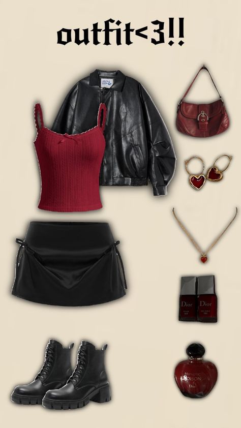 newww fittt!!!sorry for not being active🪻🤍#aestheticfit#red#black#s4ish4444 Maroon Concert Outfit, Dominate Tour Outfit Ideas, Red Black Concert Outfit, Sam Fender Concert Outfit, Red And Black Outfits Concert, Keshi Concert Outfit Ideas, Rockstars Gf Outfit Ideas, Black And Red Outfit Concert, Red And Black Concert Outfit Ideas