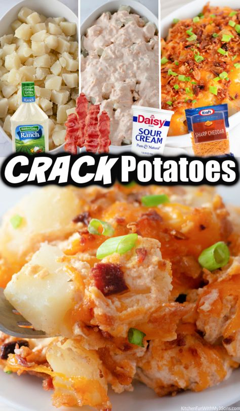 Food For Reunion, Ranch Potatoes Casserole, Cracked Potatoes Recipe, Recipes With Potatoes And Onions, Hot Potatoes Recipes, Cheesy Ranch Potatoes Bake, Ranch Cheesy Potatoes, Tailgate Potatoes, Bacon And Potato Recipes