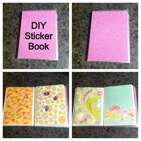 DIY sticker book I made for my daughter. She loves stickers, and had no where to put them all once we took them off the sticker sheet. :) Small photo album found at Walmart for $1, scrapbook paper cut to fit and put inside photo holders, and then taped on top to keep paper in. Instant cheap DIY sticker book! Most stickers can also be unstuck and reapplied to other pages. :) Diy Sticker Organizer, Diy Sticker Book, Sticker Book Ideas, Sticker Album Diy, Diy Reusable Sticker Book, Sticker Storage Binder, Sticker Collection Book, Happy Planner Sticker Book Storage, Small Photo Albums