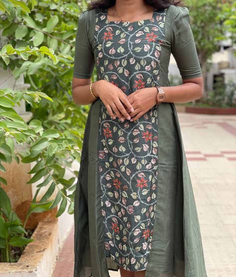 E- 799 Plain green silk georgette with centre patch with semi tussar kalamkari print with light puff sleeves (with lining ) Sizes: XS to XL Mild soap handwash and steam ironing is recommended Dm for orders and price Colour may slightly vary due to lighting Model Size -Xs [kurti, festive, maxi, co ord, kurta sets, regular wear, casual wear, office wear, style, marriage] #kurti#casulakurti#dailywearkurti#smallbusiness#officewearkurti#officewearstyle#kurtisofeyal#festivekurtis#kurtidesign... Long Sleeves Design For Kurtis, New Kurti Designs 2024 Latest Cotton, Festive Kalamkari Print Straight Kurta Dress, Festive Cotton Kurta With Kalamkari Print, Festive Kalamkari Print Kurta, Festive Mulmul Churidar With Printed Motifs, Kalamkari Kurta Designs, A Line Kurti Designs, Kota Fabric Kurti Design