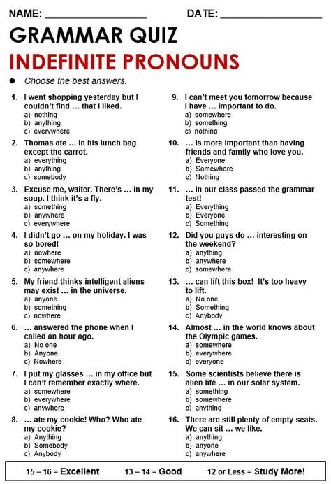 Indefinite Pronouns Worksheets, Pronoun Grammar, Eng Grammar, Indefinite Pronouns, English Opposite Words, English Grammar Test, English Grammar Exercises, Grammar Quiz, Grammar For Kids