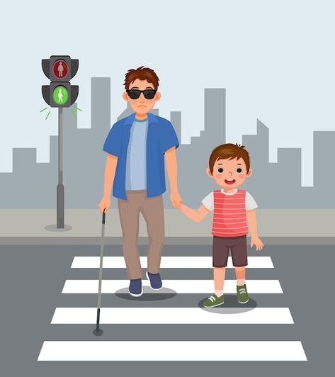 Cute little boy helping blind man crossi... | Premium Vector #Freepik #vector #pedestrian-crossing #pedestrian #boy-walking #little-man Fundamental Duties, Road Drawing, Pedestrian Crossing, Boy Walking, Disney Drawings Sketches, Indian Constitution, Law Abiding Citizen, International Law, Iphone Wallpaper Hipster