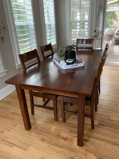 Mahogany table and six chairs. Mahogany Dining Table, Mahogany Table, Mahogany Color, Wood Project, Colorful Table, House Furniture, Mahogany Wood, Wood Dining Table, Rustic Dining Table