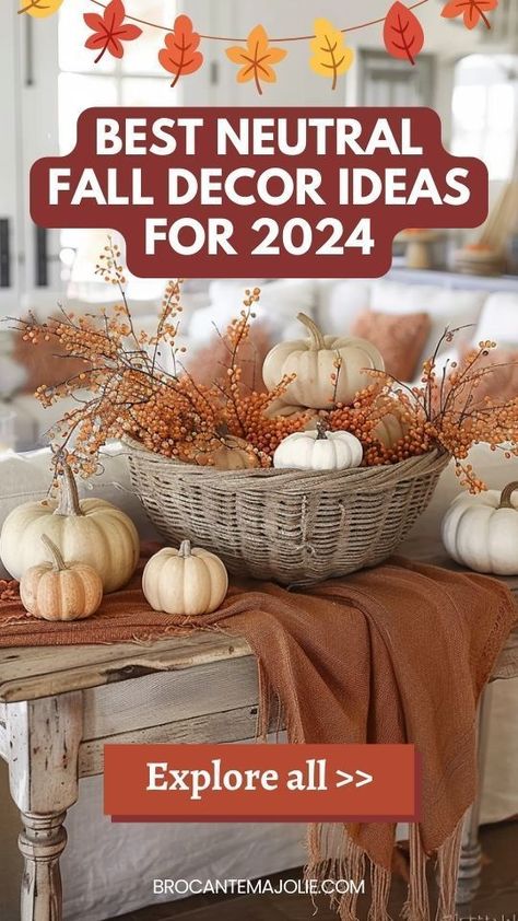 Looking for neutral fall decor ideas? Our guide for 2024 features the best selections to create a cozy and elegant autumn atmosphere. Discover how to incorporate a soothing color palette into your home decor. Get tips for decorating your bedroom, fireplace, and dining table with stylish and affordable accessories. Perfect for those who love a cozy fall decor without bold patterns, our guide offers plenty of inspiration to transform your home with a neutral fall aesthetic. Fall Buffet Decor, Neutral Fall Aesthetic, Muted Fall Decor, Indoor Fall Decor Ideas, Fall Dinnerware, Fall Interior Decor, Neutral Fall Decor Ideas, Fall Dining Room Decor, Natural Fall Decor