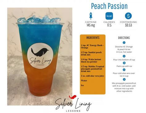 Peach Passion – Silver Lining Lessons Passionfruit Margarita, Lotus Drinks, Instant Tea Powder, Silver Lining Lessons, Margarita Mix Drinks, Guarana Powder, Energy Drink Recipe, Bomb Drinks, Herbalife Teas