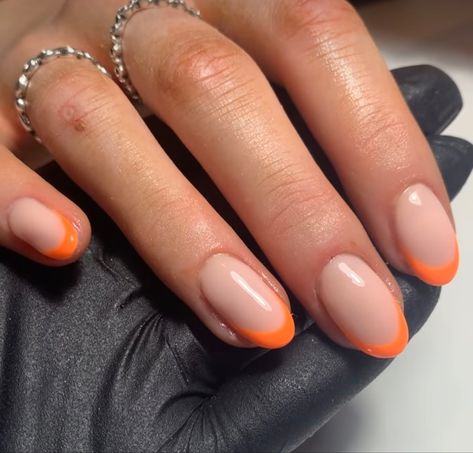 Almond Nails Coloured Tips, French With Orange Tip, Orange Oval Acrylic Nails, Orange Tipped Nails, Short Orange French Tip, Light Orange French Tip Nails, Dark Orange French Tip Nails, Short Orange French Tip Nails, Orange French Tip Nails Short