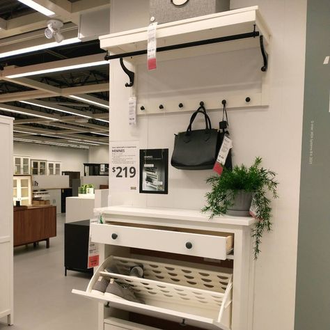 Ikea Entryway Ideas, Hemnes Shoe Cabinet, Ikea Entryway, Shoe Storage Bench, Ikea Hemnes, Coat Stand, Entryway Ideas, Coat Stands, Bench With Shoe Storage