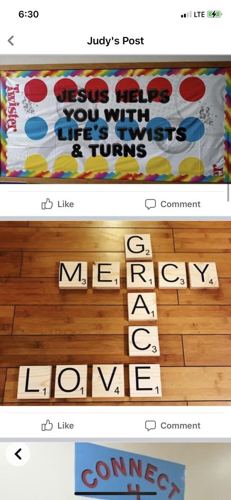 Board Game Theme Decorations, Vacation Bible School Game Theme, Game Theme Crafts, Board Game Hallway Decorations, Board Game Vbs Crafts, Board Game Decorations Classroom, Twist And Turns Vbs 2023 Games, Vbs Themes Ideas 2023, Twist & Turns Vbs Crafts