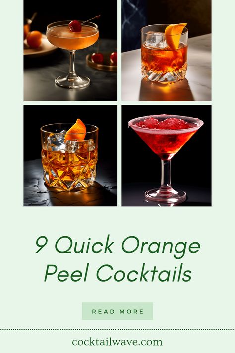 Discover 9 delicious orange peel cocktails you can whip up in no time! From the complex The Waverly to the bold Toronto, each cocktail packs a unique flavor profile. Sveriges Punsch introduces hints of smokiness mixed with spices, while Pompeii balances sweet and bitter notes smoothly. Perfect for home bartenders, these easy-to-follow recipes highlight how versatile orange peel can be, adding zest to your favorite spirits. Boost your cocktail game and impress friends with these drinks! Orange Bitters Cocktails, Ginger Liqueur, Orange Bitters, Cocktail Bitters, Cocktail List, Cocktails To Try, Party Cocktails, Orange Twist, Creative Cocktail